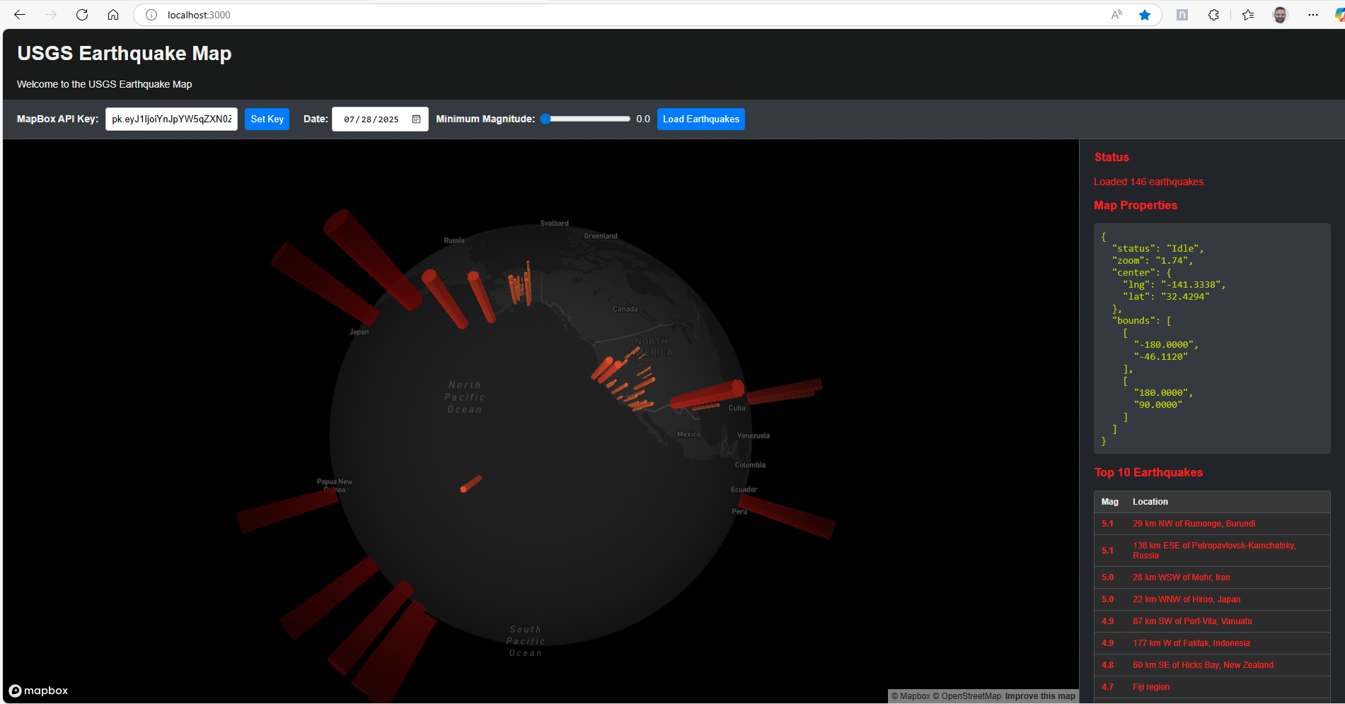 USGS Earthquake Map Screenshot